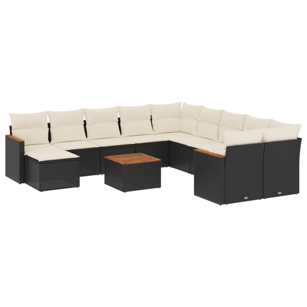 Salon de jardin 12 pcs avec coussins noir résine tressée