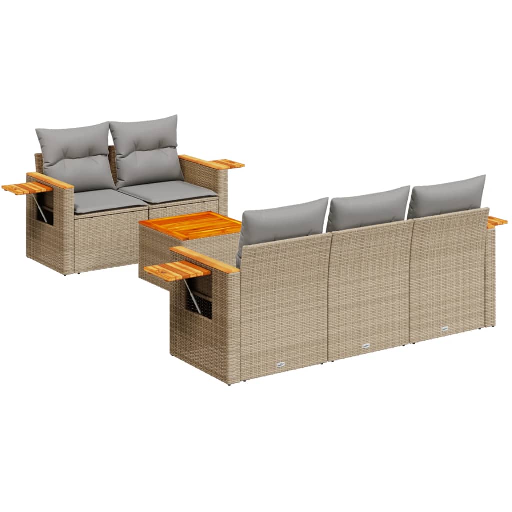 Salon de jardin avec coussins 6 pcs beige résine tressée