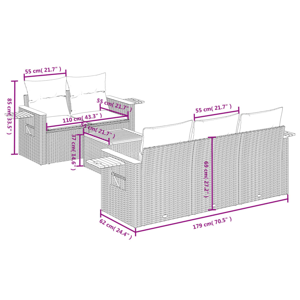 Salon de jardin avec coussins 6 pcs beige résine tressée