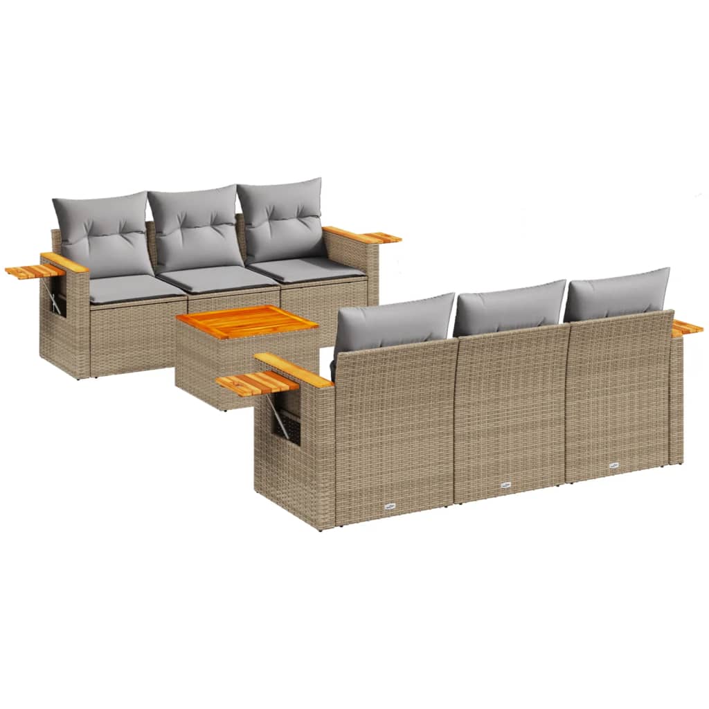 Salon de jardin avec coussins 7 pcs beige résine tressée