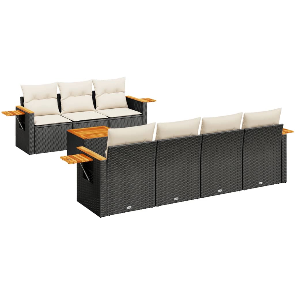 Salon de jardin 8 pcs avec coussins noir résine tressée