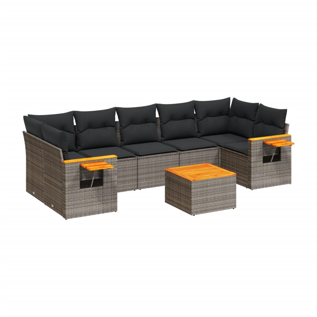 Salon de jardin 8 pcs avec coussins gris résine tressée