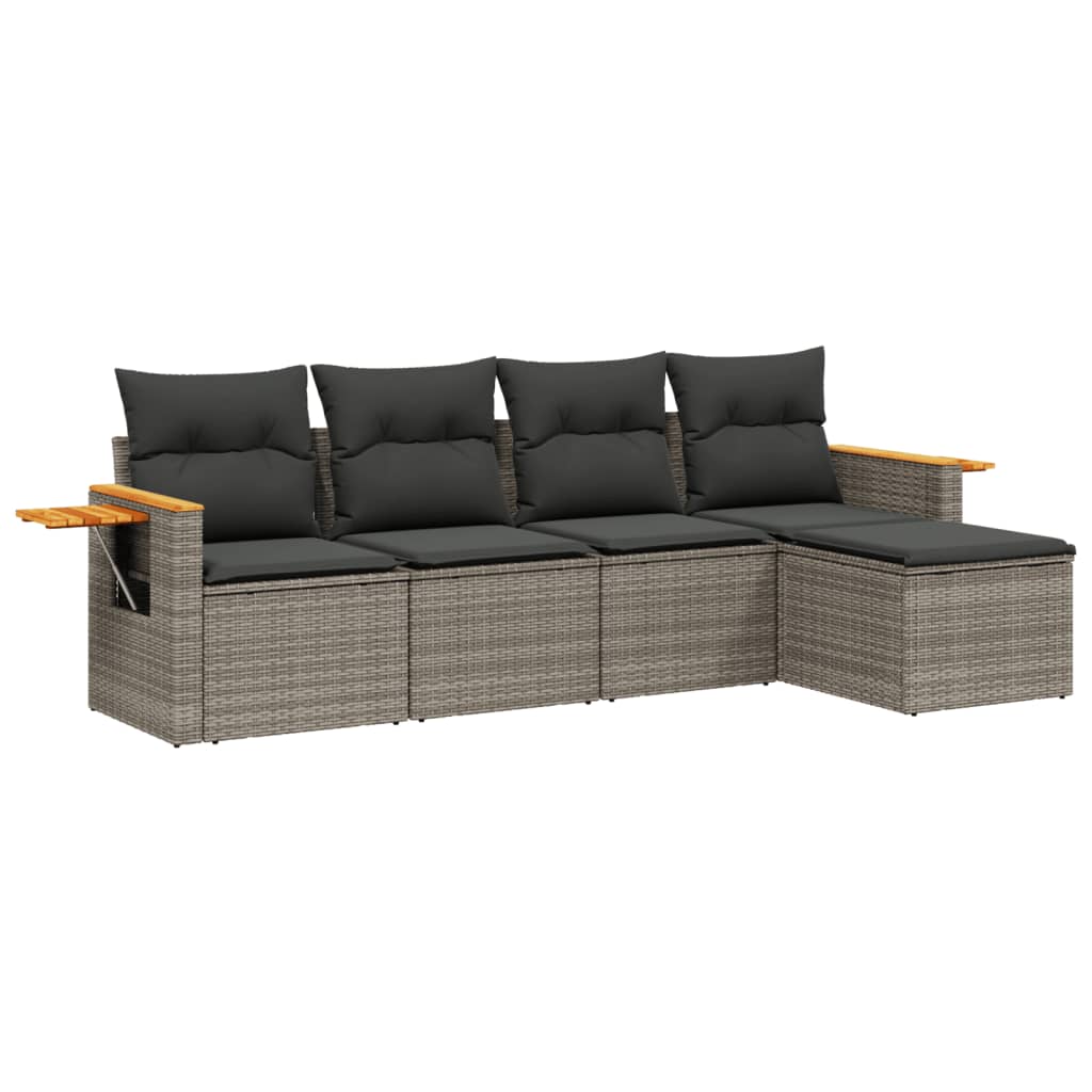 Salon de jardin 5 pcs avec coussins gris résine tressée