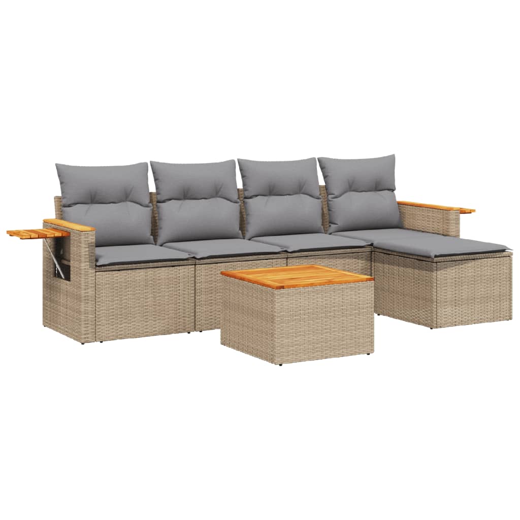 Salon de jardin avec coussins 6 pcs beige résine tressée