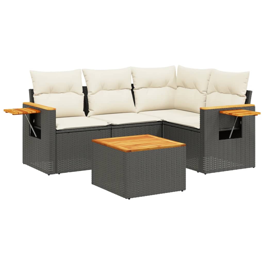 Salon de jardin 5 pcs avec coussins noir résine tressée