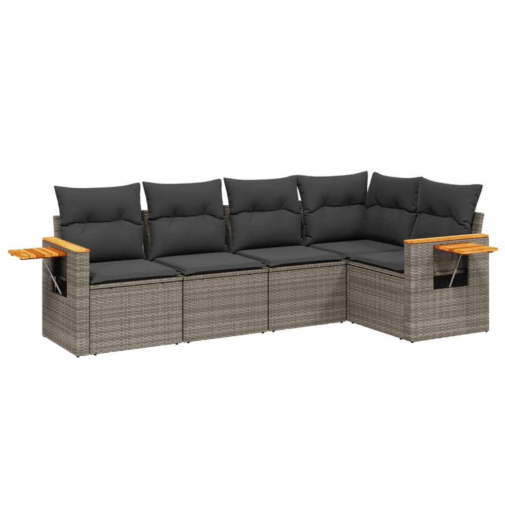 Salon de jardin 5 pcs avec coussins gris résine tressée