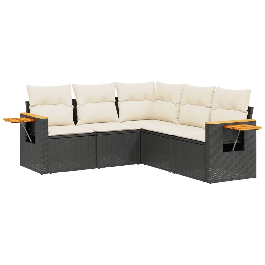 Salon de jardin 5 pcs avec coussins noir résine tressée