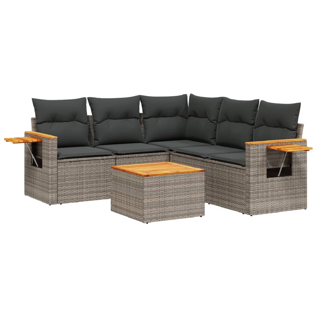 Salon de jardin 6 pcs avec coussins gris résine tressée