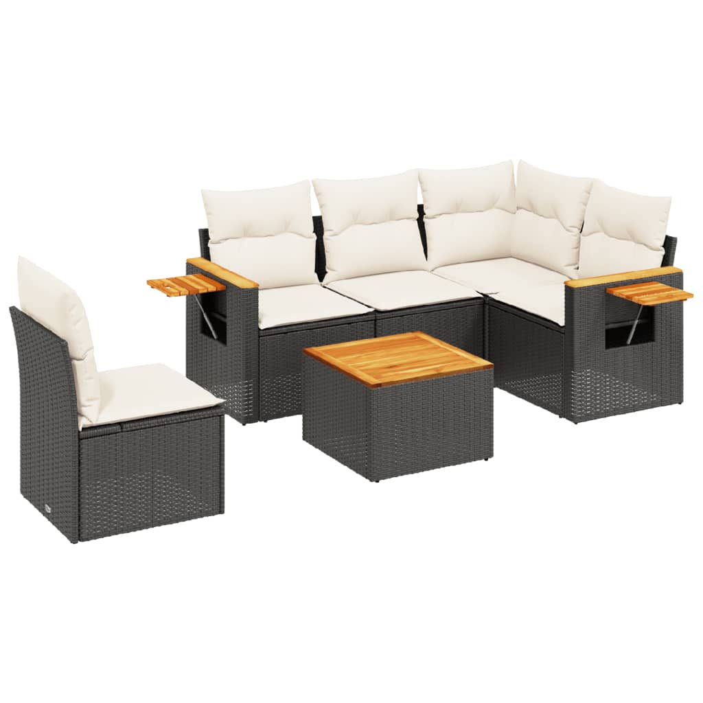 Salon de jardin 6 pcs avec coussins noir résine tressée