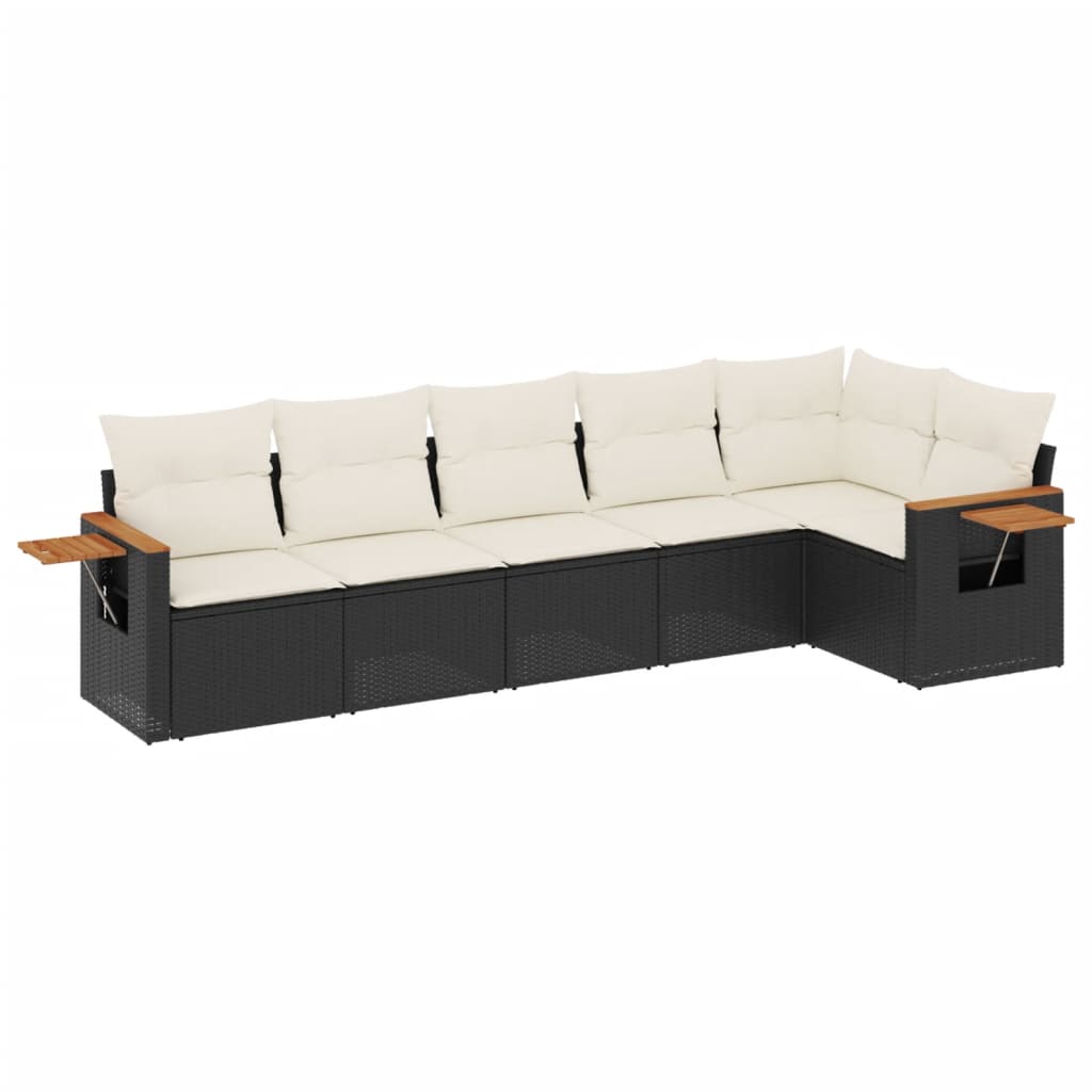 Salon de jardin 6 pcs avec coussins noir résine tressée