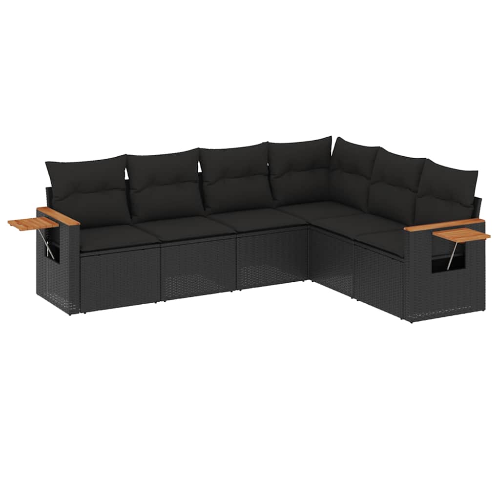 Salon de jardin 6 pcs avec coussins noir résine tressée