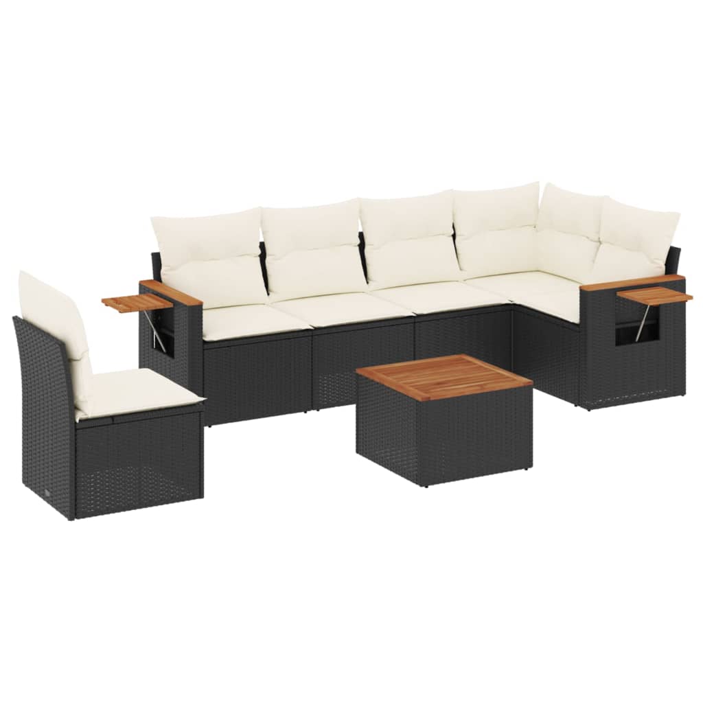 Salon de jardin 7 pcs avec coussins noir résine tressée