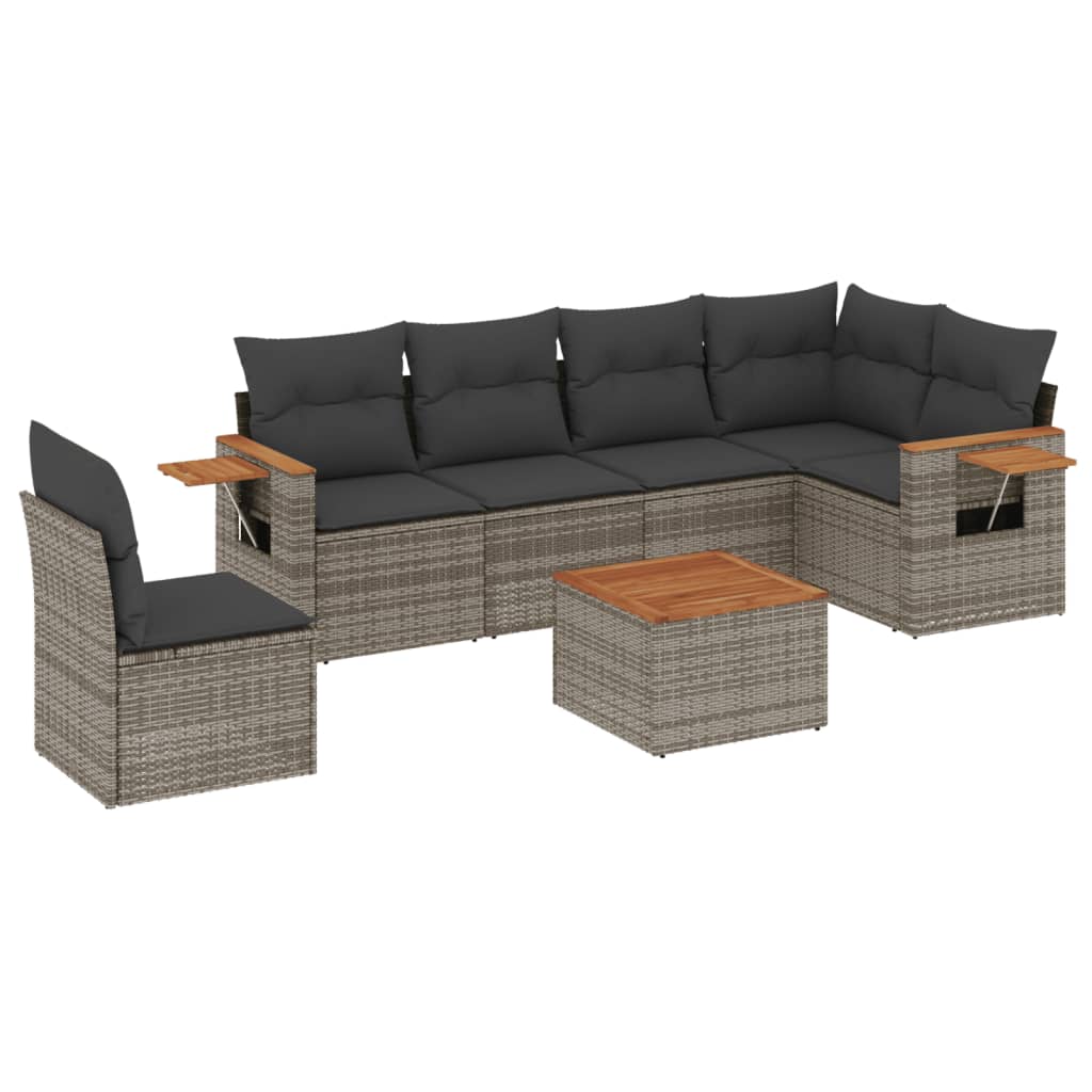Salon de jardin avec coussins 7 pcs gris résine tressée