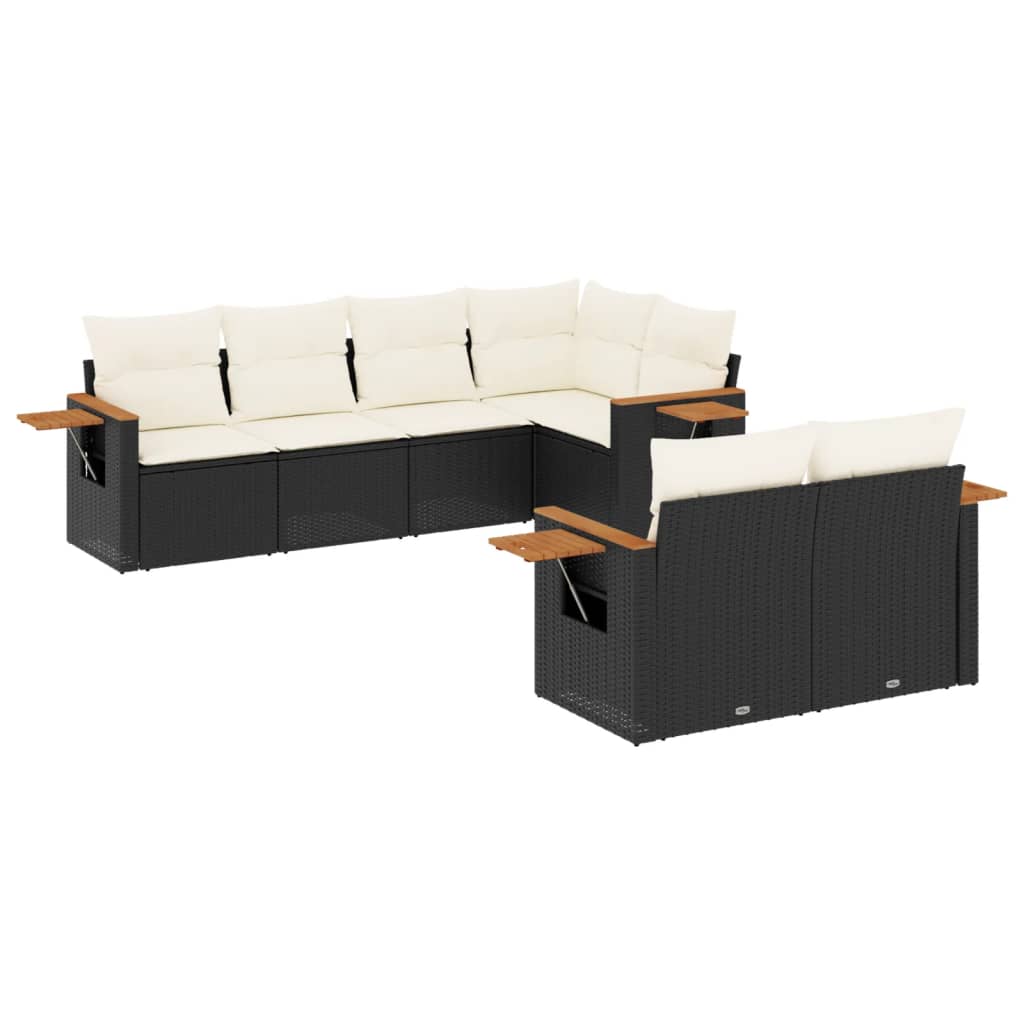 Salon de jardin 7 pcs avec coussins noir résine tressée