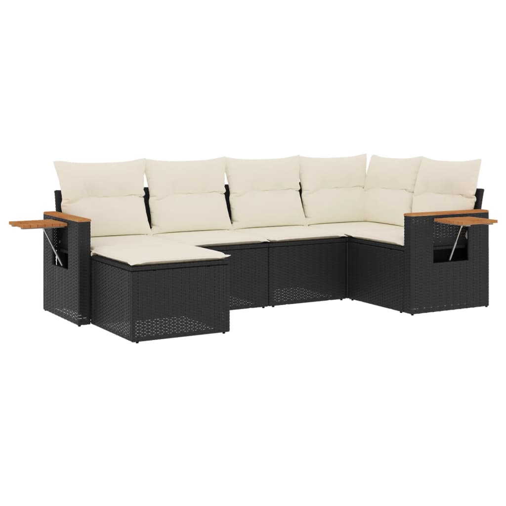 Salon de jardin 6 pcs avec coussins noir résine tressée