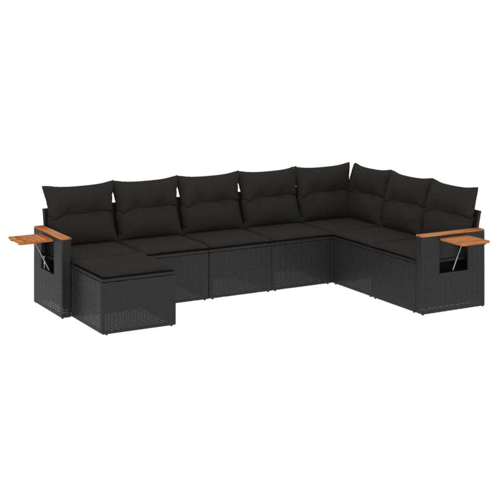 Salon de jardin 8 pcs avec coussins noir résine tressée