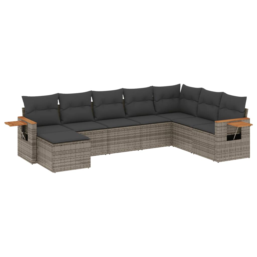 Salon de jardin 8 pcs avec coussins gris résine tressée