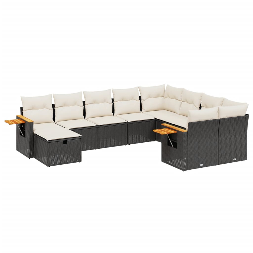 Salon de jardin 10 pcs avec coussins noir résine tressée