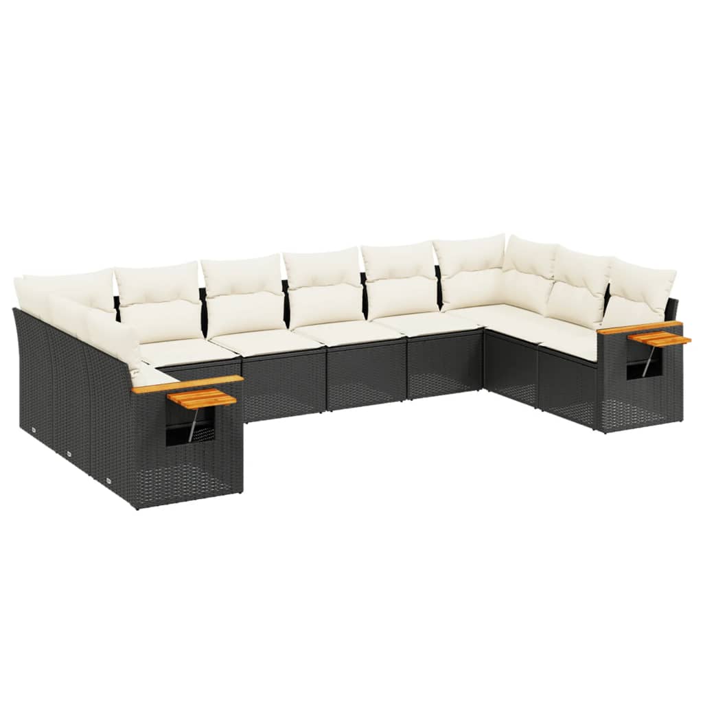 Salon de jardin 10 pcs avec coussins noir résine tressée