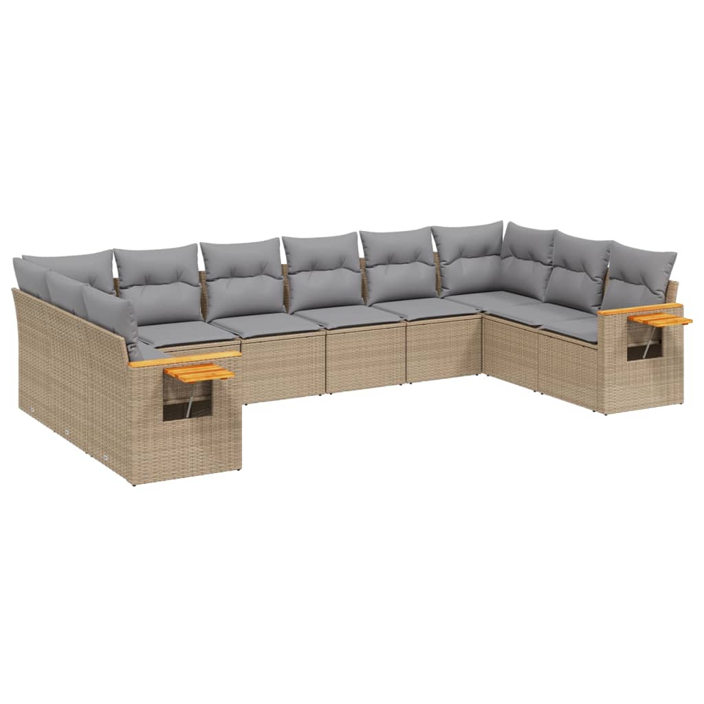 Salon de jardin avec coussins 10 pcs beige résine tressée