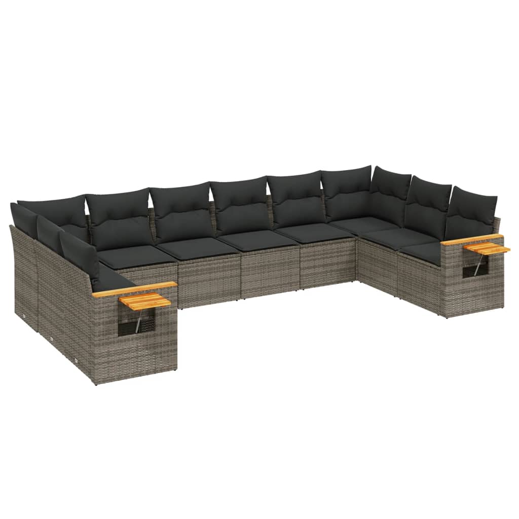 Salon de jardin avec coussins 10 pcs gris résine tressée