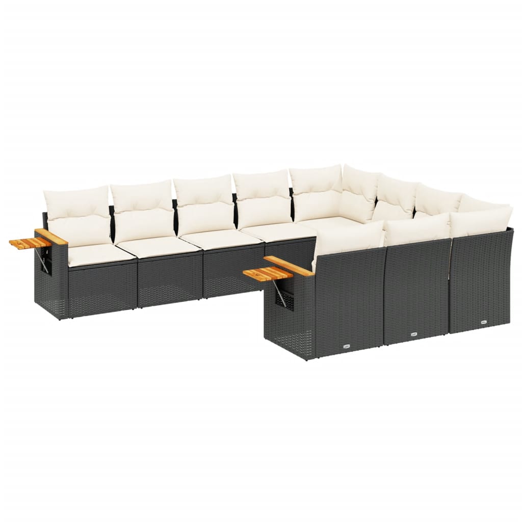 Salon de jardin 10 pcs avec coussins noir résine tressée