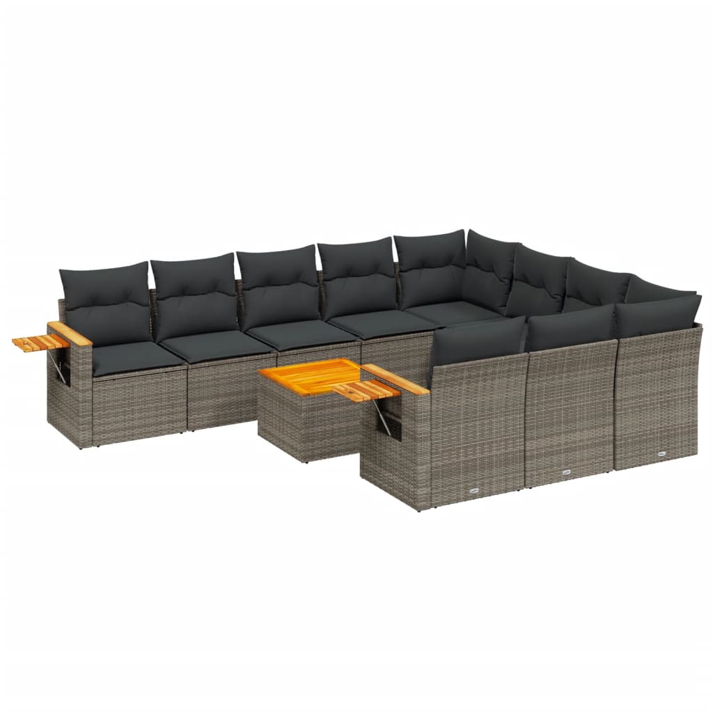 Salon de jardin 11 pcs avec coussins gris résine tressée