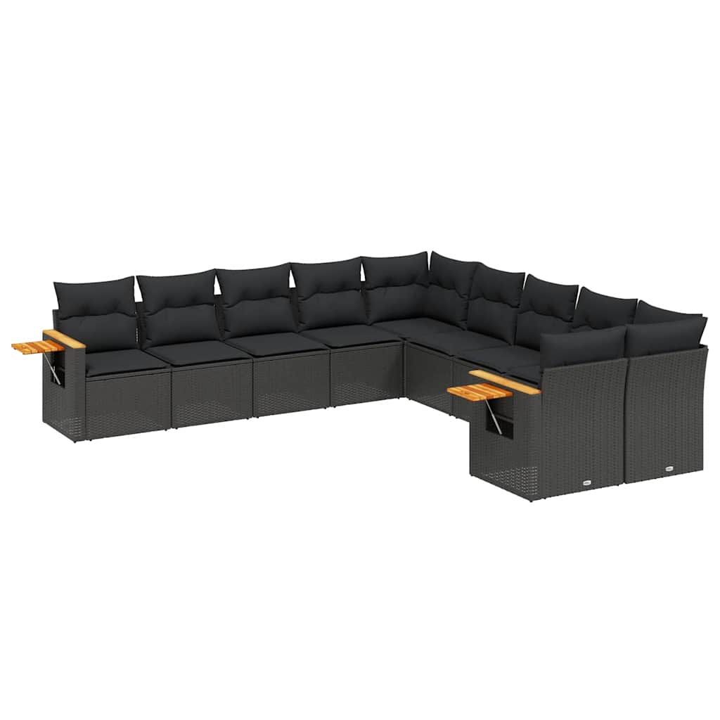 Salon de jardin 10 pcs avec coussins noir résine tressée