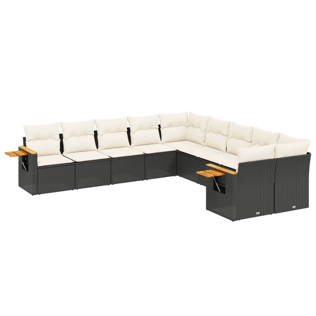 Salon de jardin 10 pcs avec coussins noir résine tressée