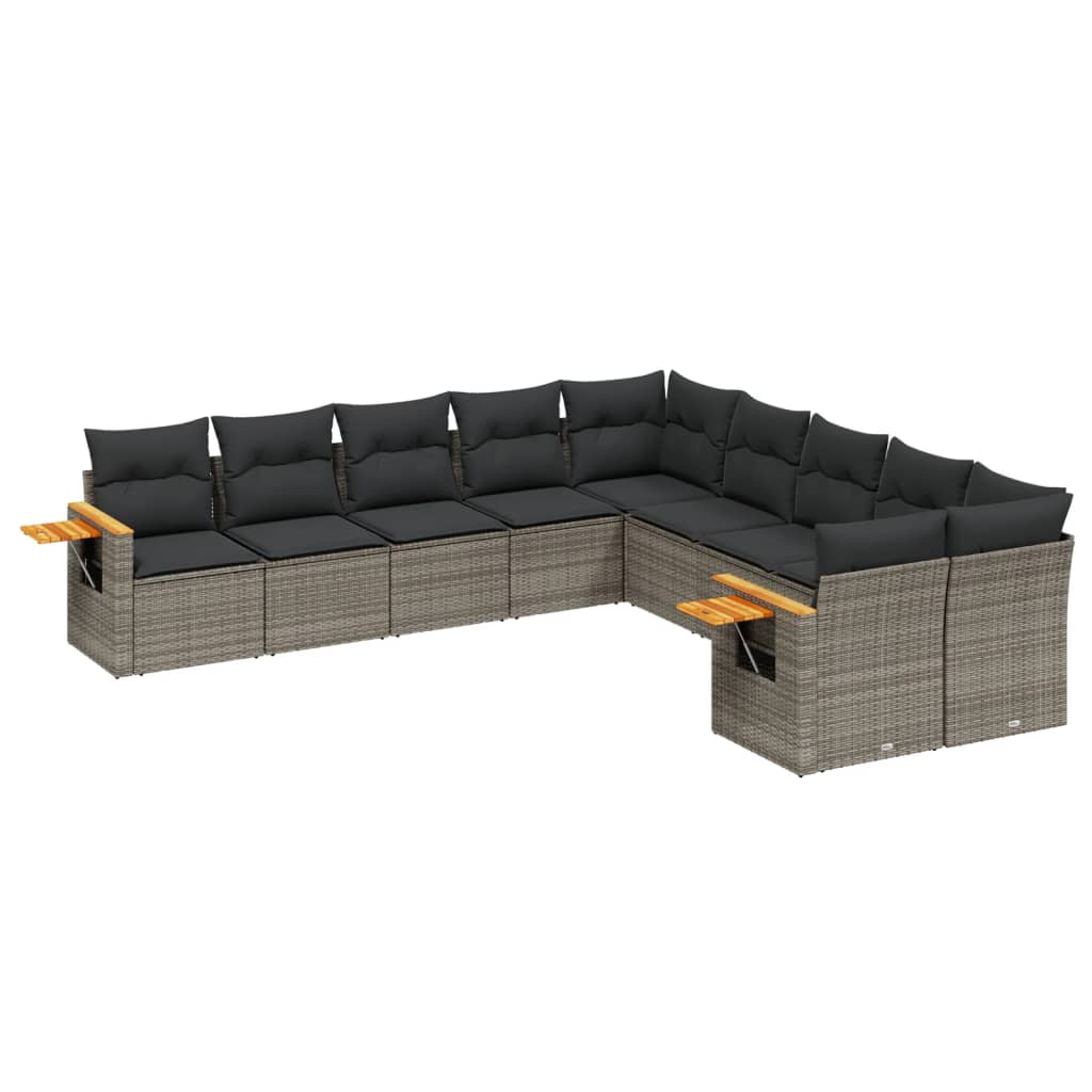 Salon de jardin avec coussins 10 pcs gris résine tressée