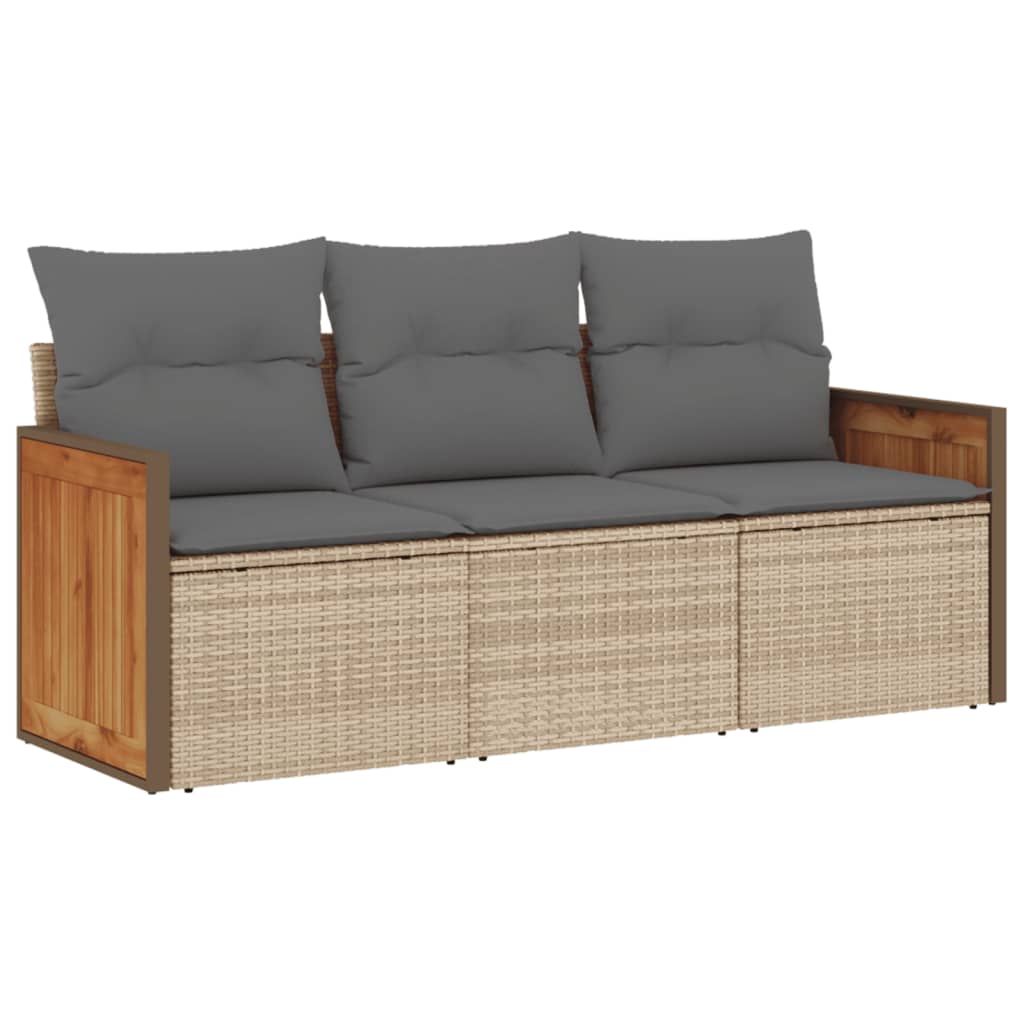 Salon de jardin avec coussins 3 pcs beige résine tressée