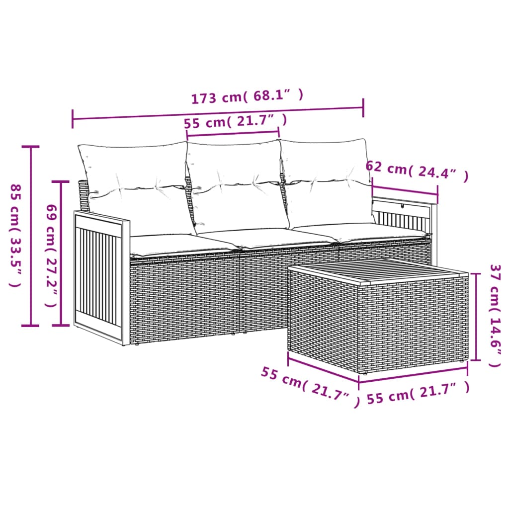 Salon de jardin avec coussins 4 pcs beige résine tressée
