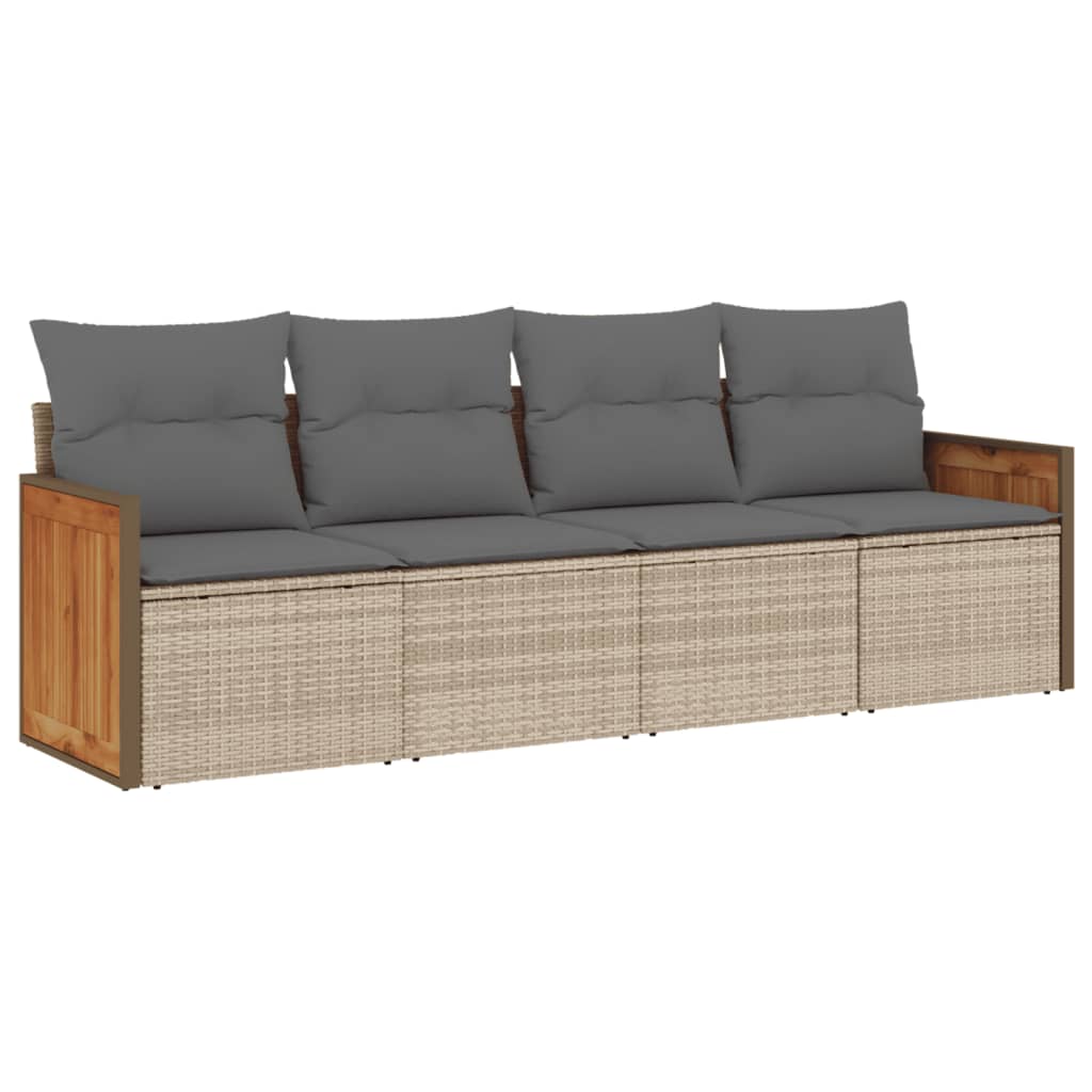 Salon de jardin avec coussins 4 pcs beige résine tressée