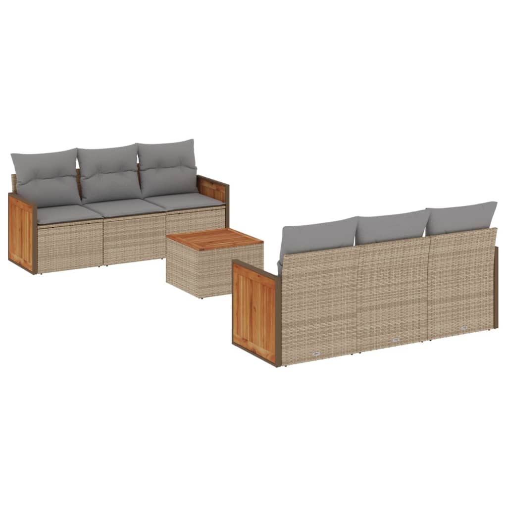 Salon de jardin avec coussins 7 pcs beige résine tressée