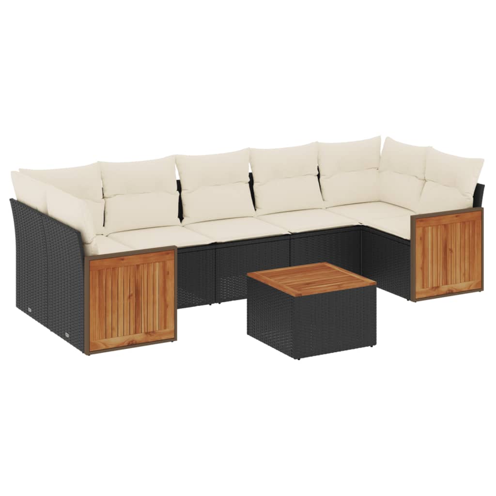 Salon de jardin 8 pcs avec coussins noir résine tressée