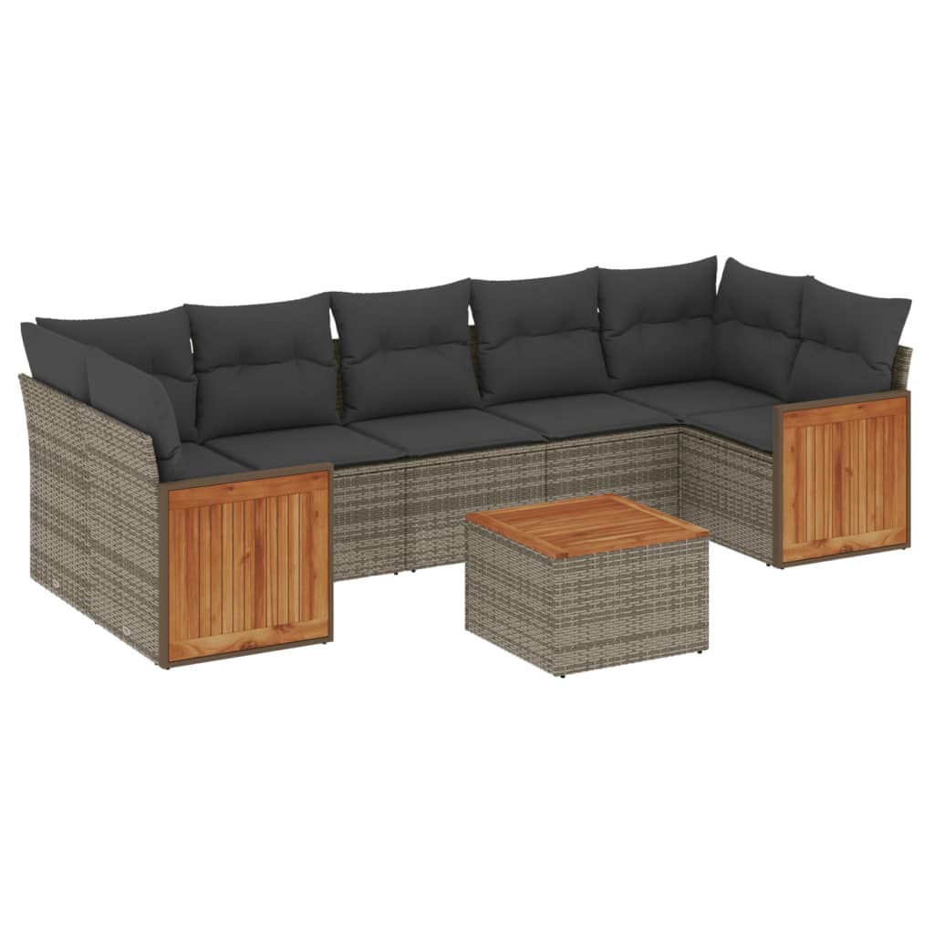 Salon de jardin 8 pcs avec coussins gris résine tressée