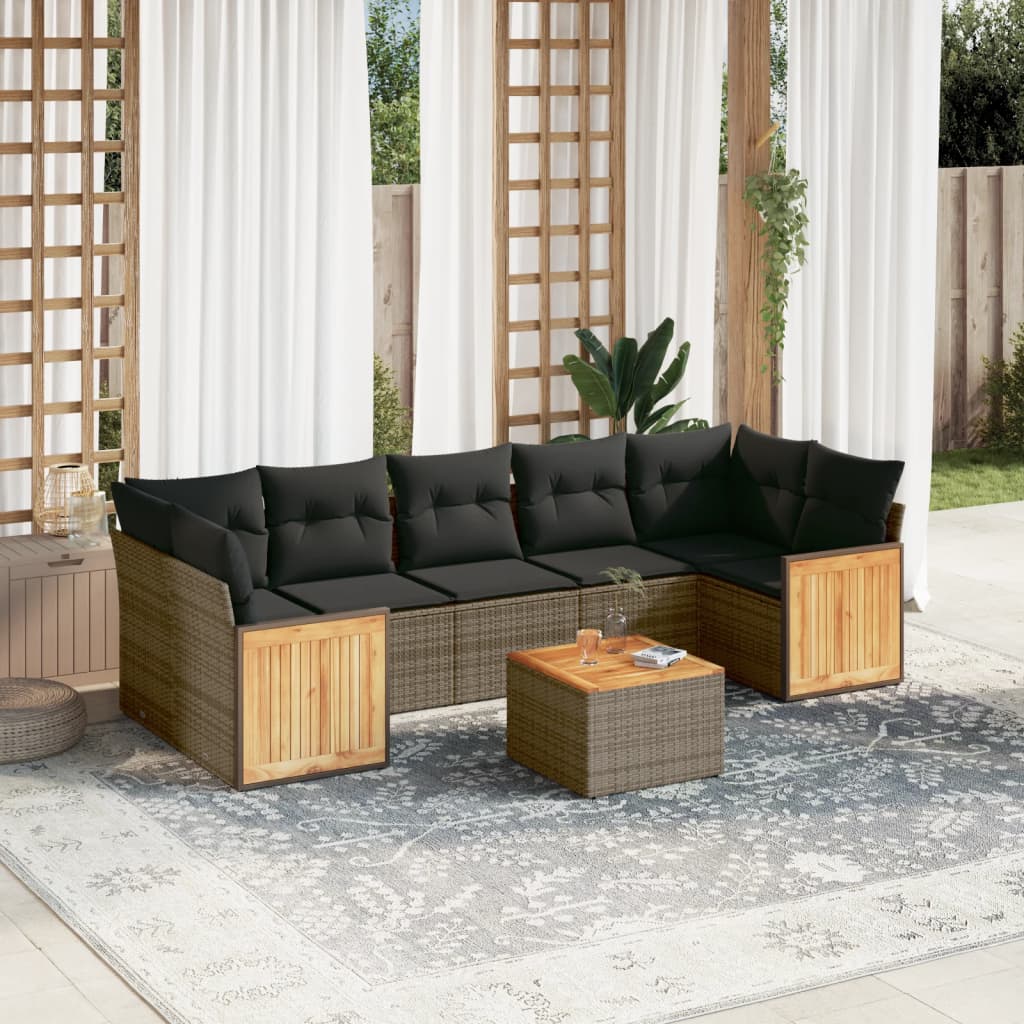 Salon de jardin 8 pcs avec coussins gris résine tressée