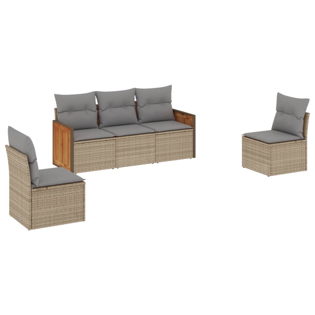 Salon de jardin avec coussins 5 pcs beige résine tressée