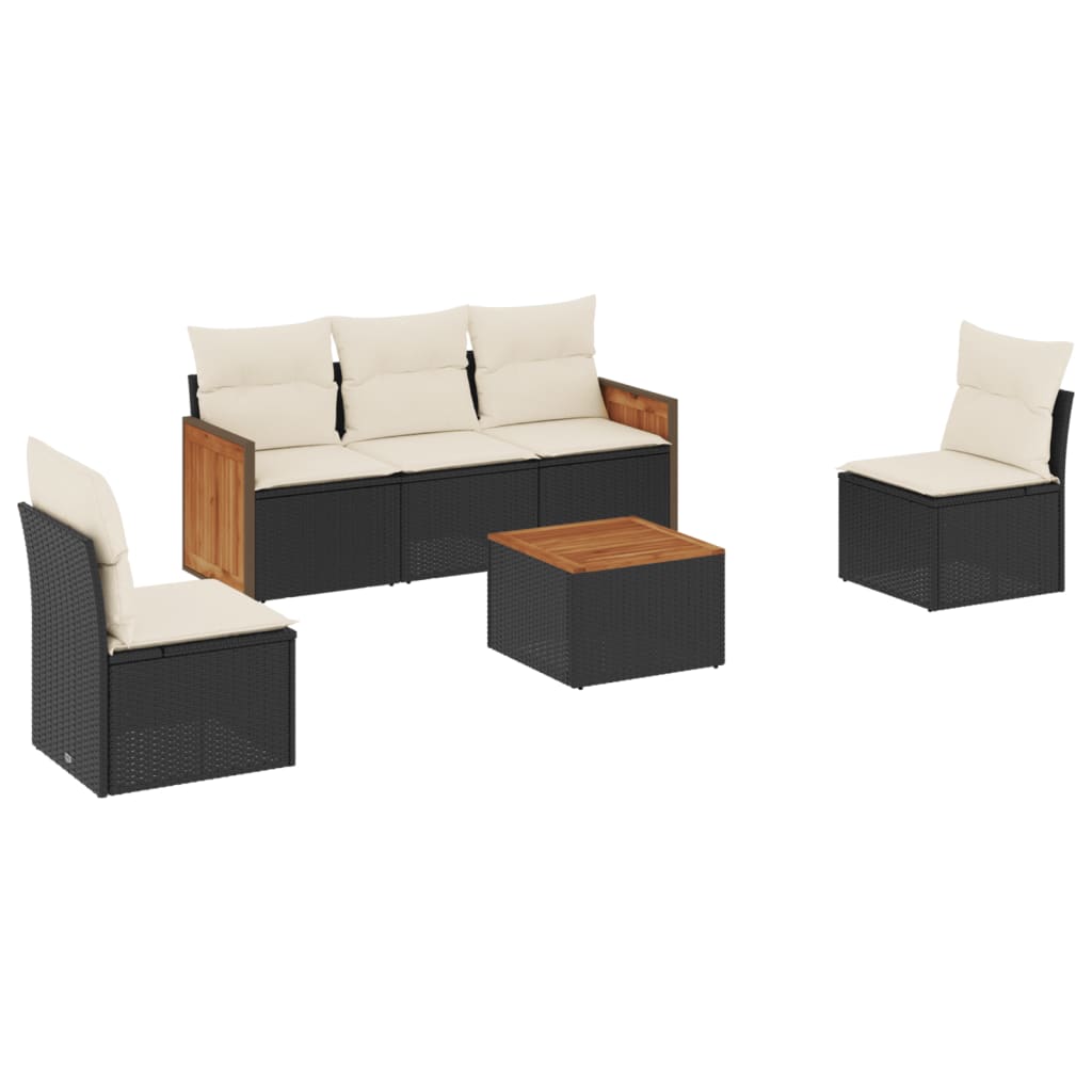Salon de jardin 6 pcs avec coussins noir résine tressée