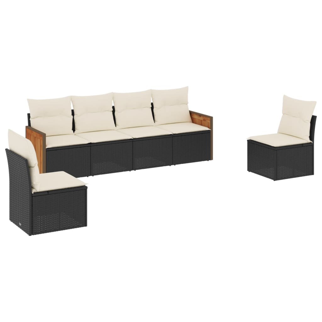 Salon de jardin 6 pcs avec coussins noir résine tressée