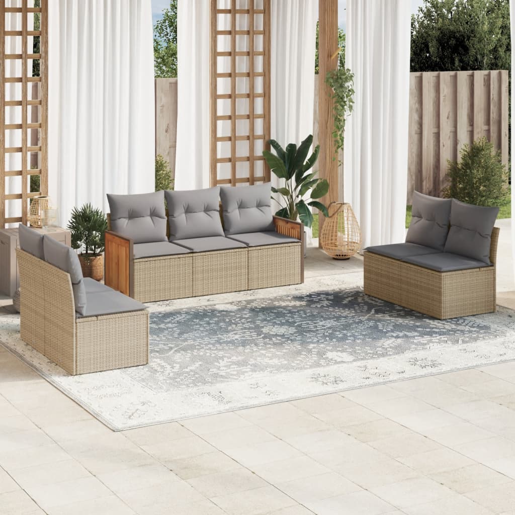 Salon de jardin avec coussins 7 pcs beige résine tressée