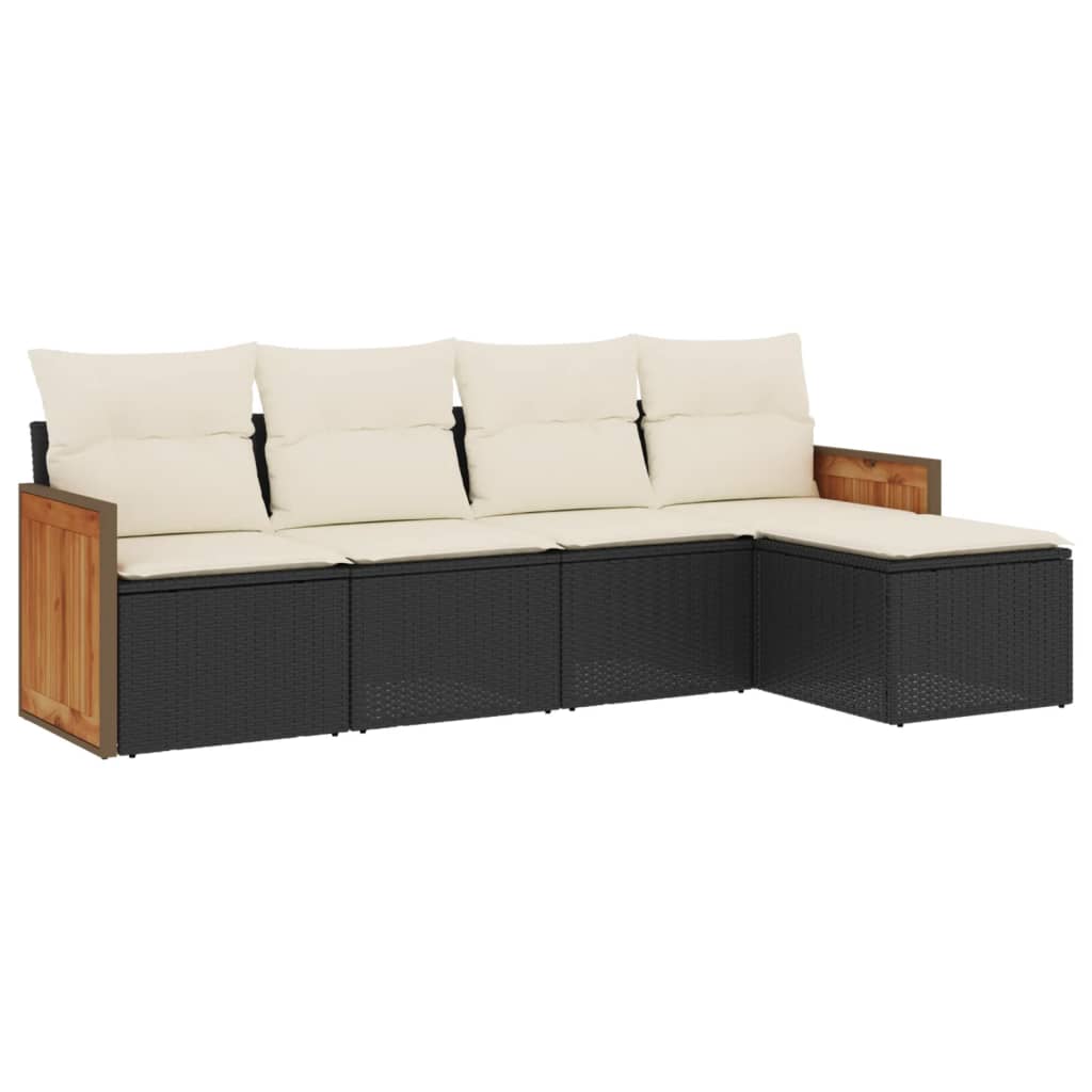 Salon de jardin 5 pcs avec coussins noir résine tressée