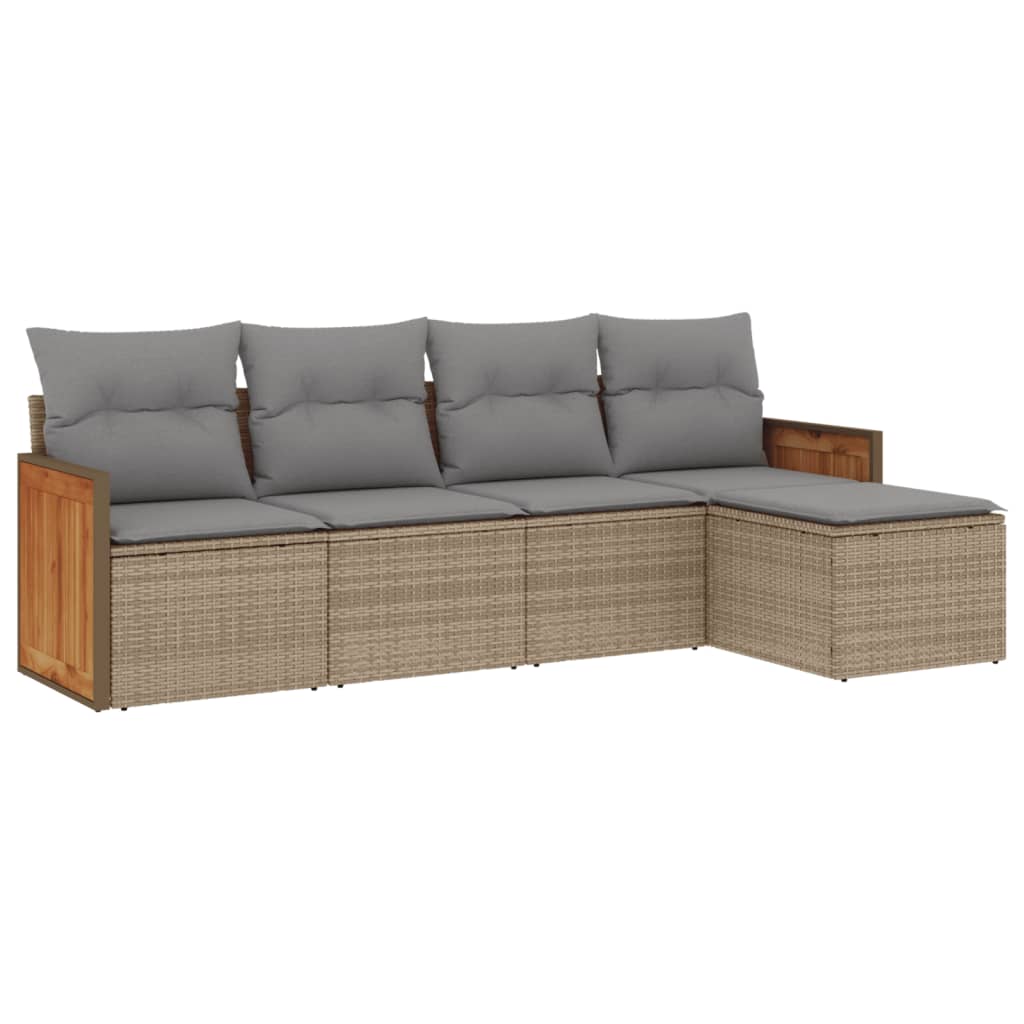 Salon de jardin avec coussins 5 pcs beige résine tressée