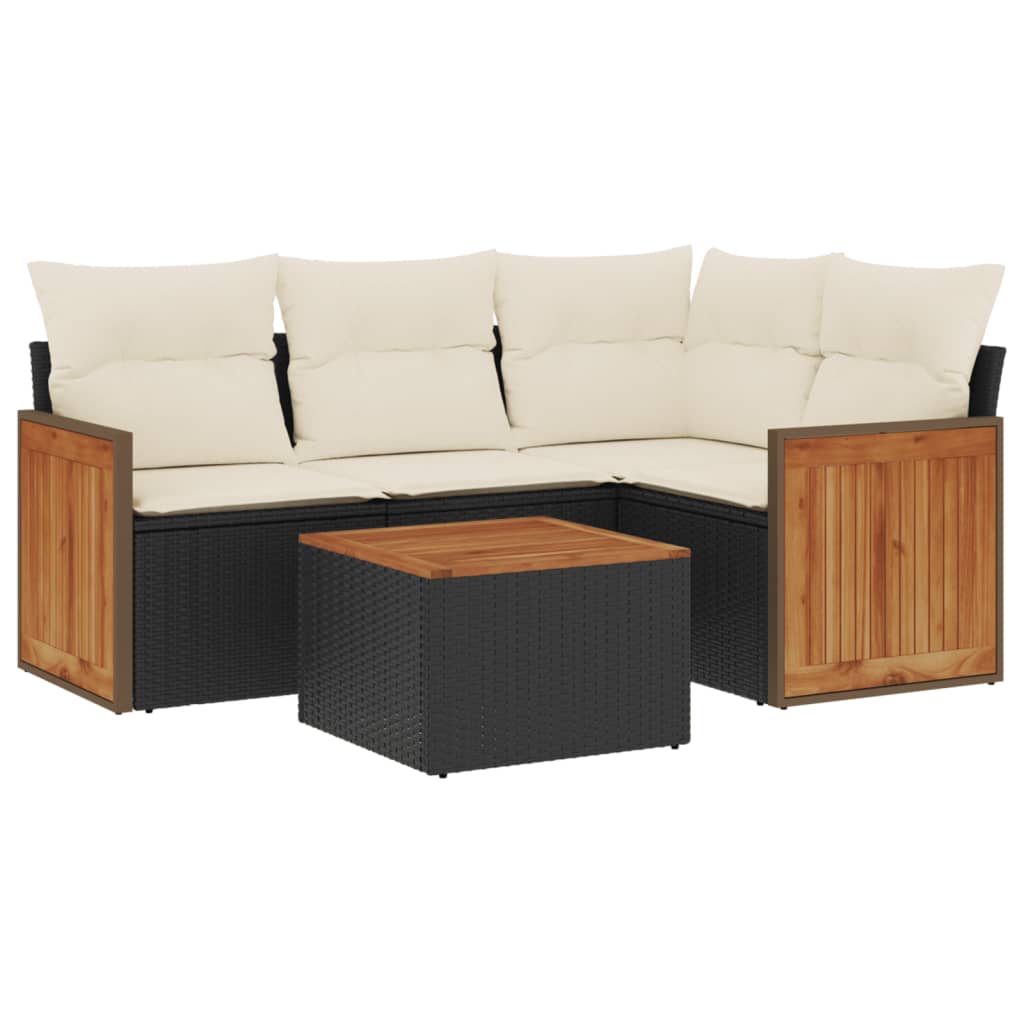 Salon de jardin 5 pcs avec coussins noir résine tressée