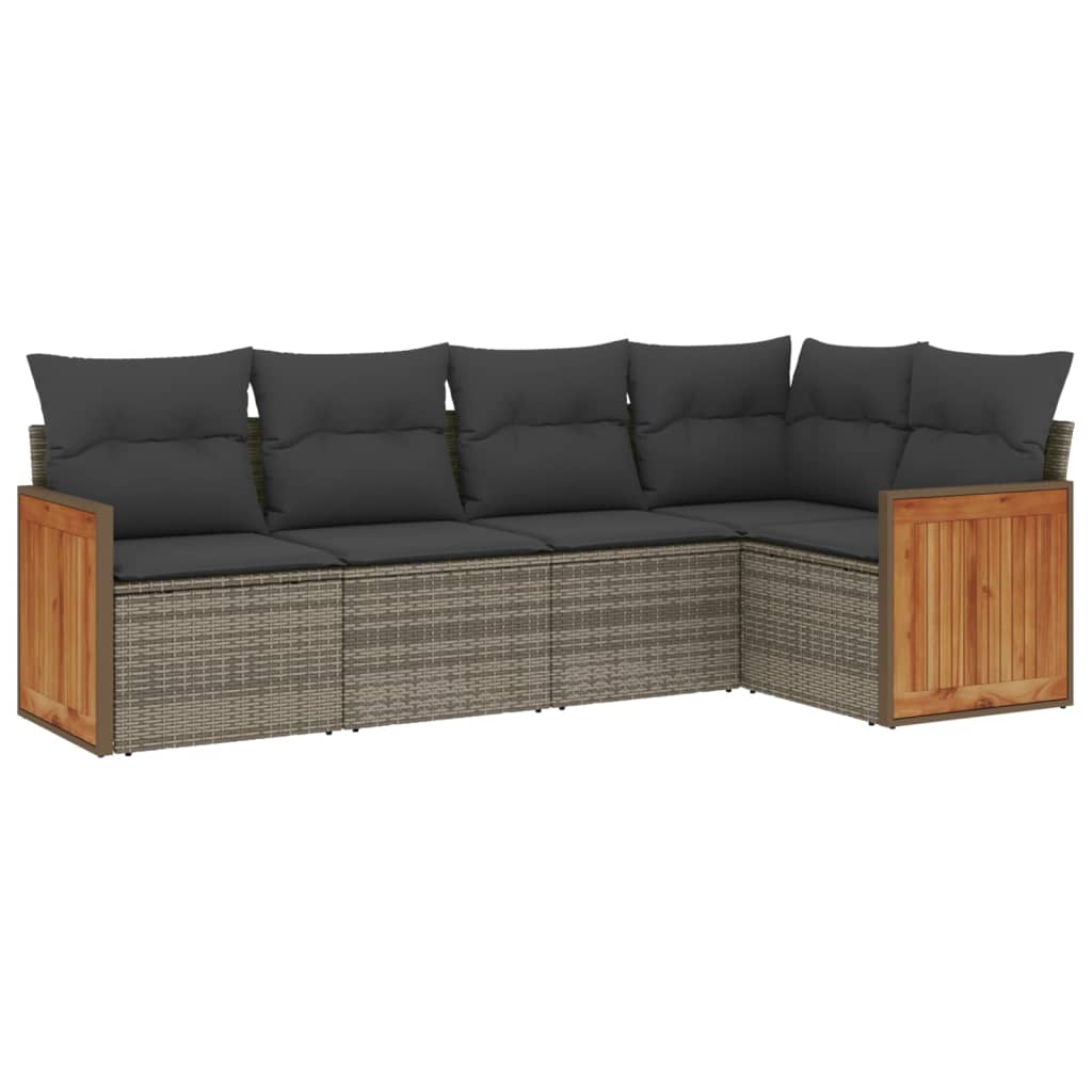 Salon de jardin 5 pcs avec coussins gris résine tressée
