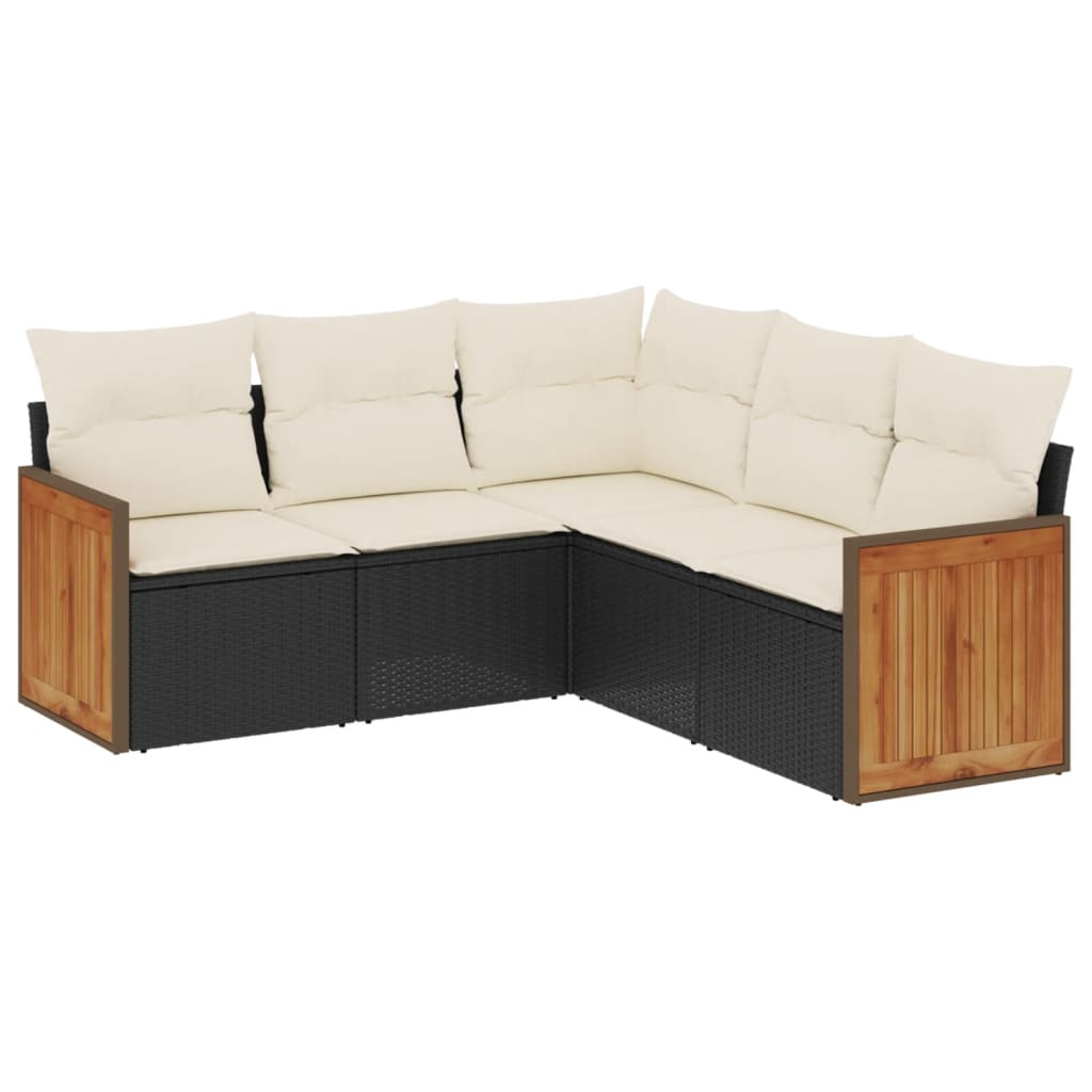 Salon de jardin 5 pcs avec coussins noir résine tressée