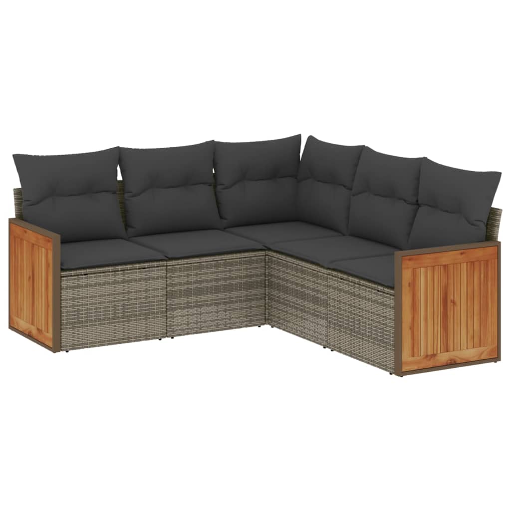Salon de jardin 5 pcs avec coussins gris résine tressée
