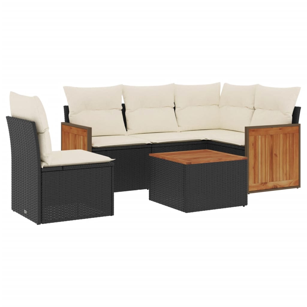 Salon de jardin 6 pcs avec coussins noir résine tressée
