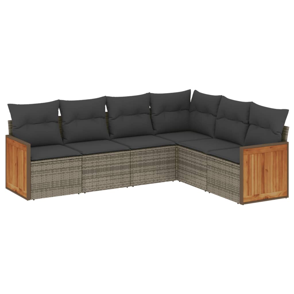 Salon de jardin 6 pcs avec coussins gris résine tressée