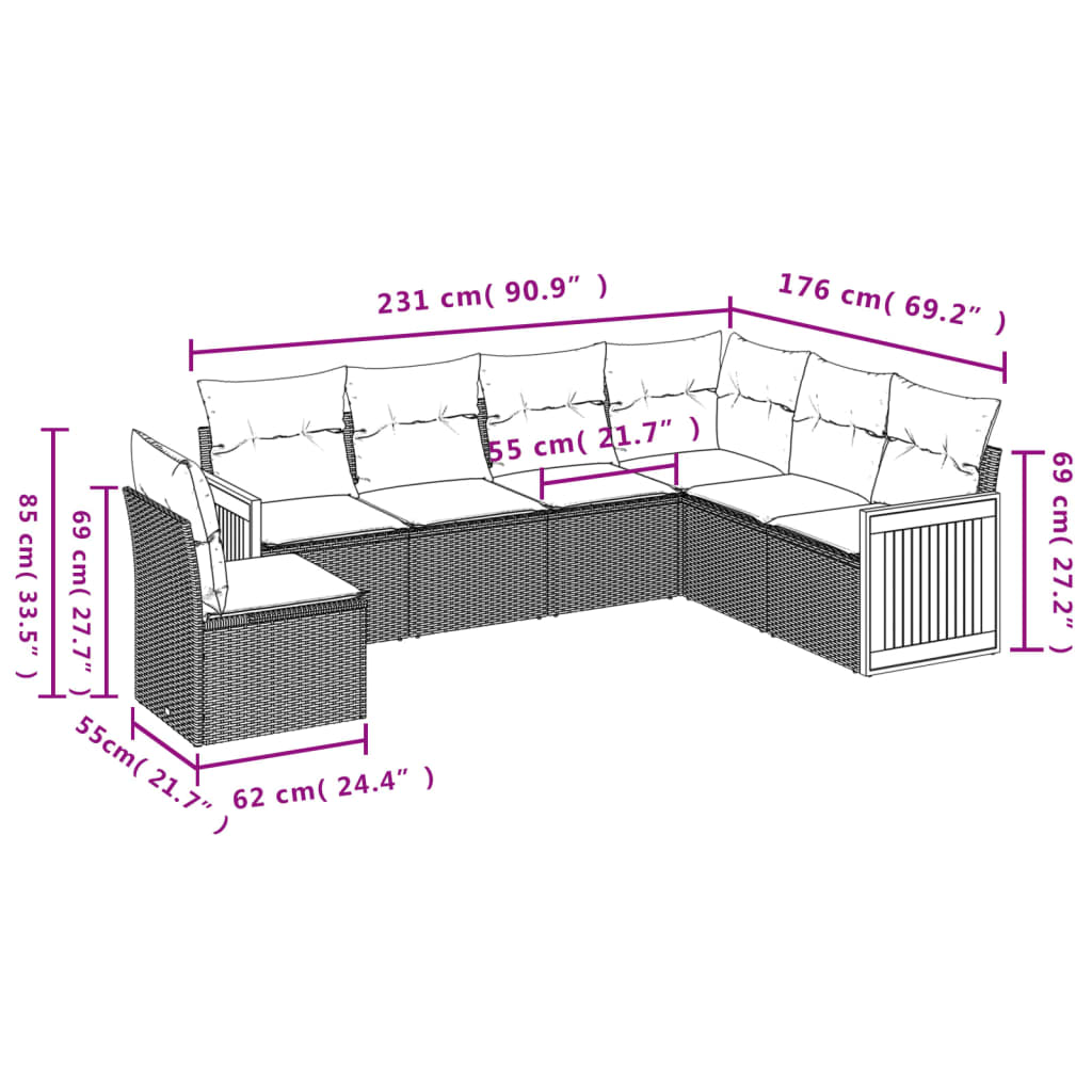 Salon de jardin 6 pcs avec coussins gris résine tressée